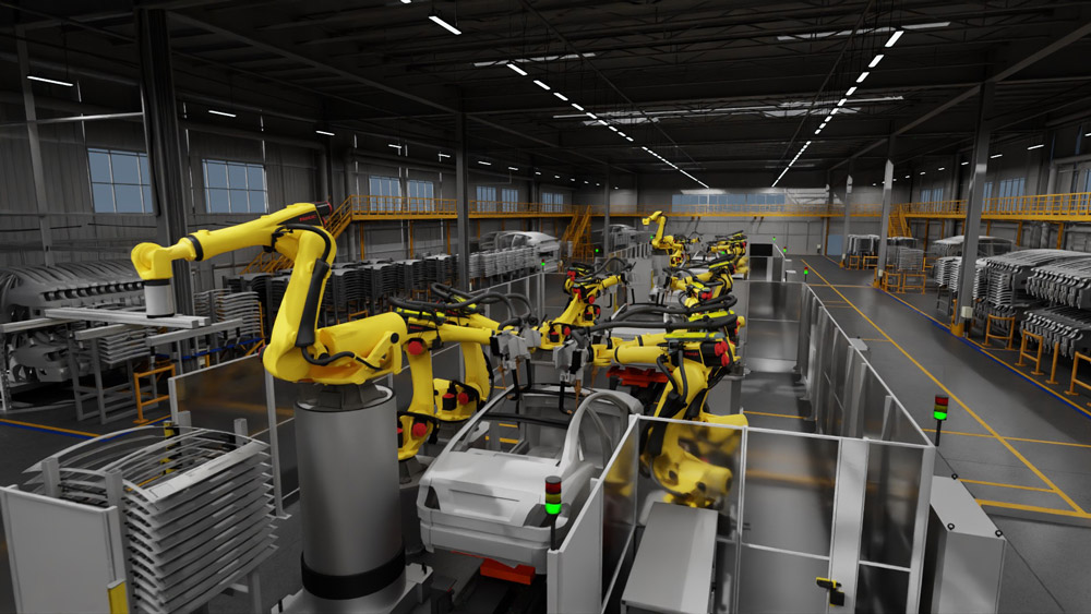 Photorealistic Virtual Factory by NVIDIA Isaac Sim and FANUC ROBOGUIDE